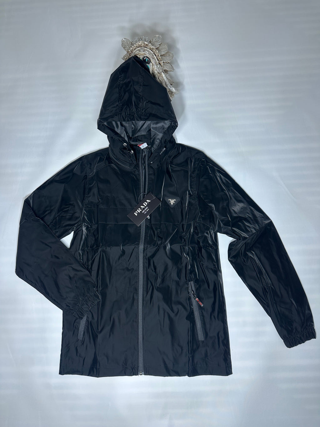 Prada Erkek Çeket Kapşonu Fermuarlı - Siyah